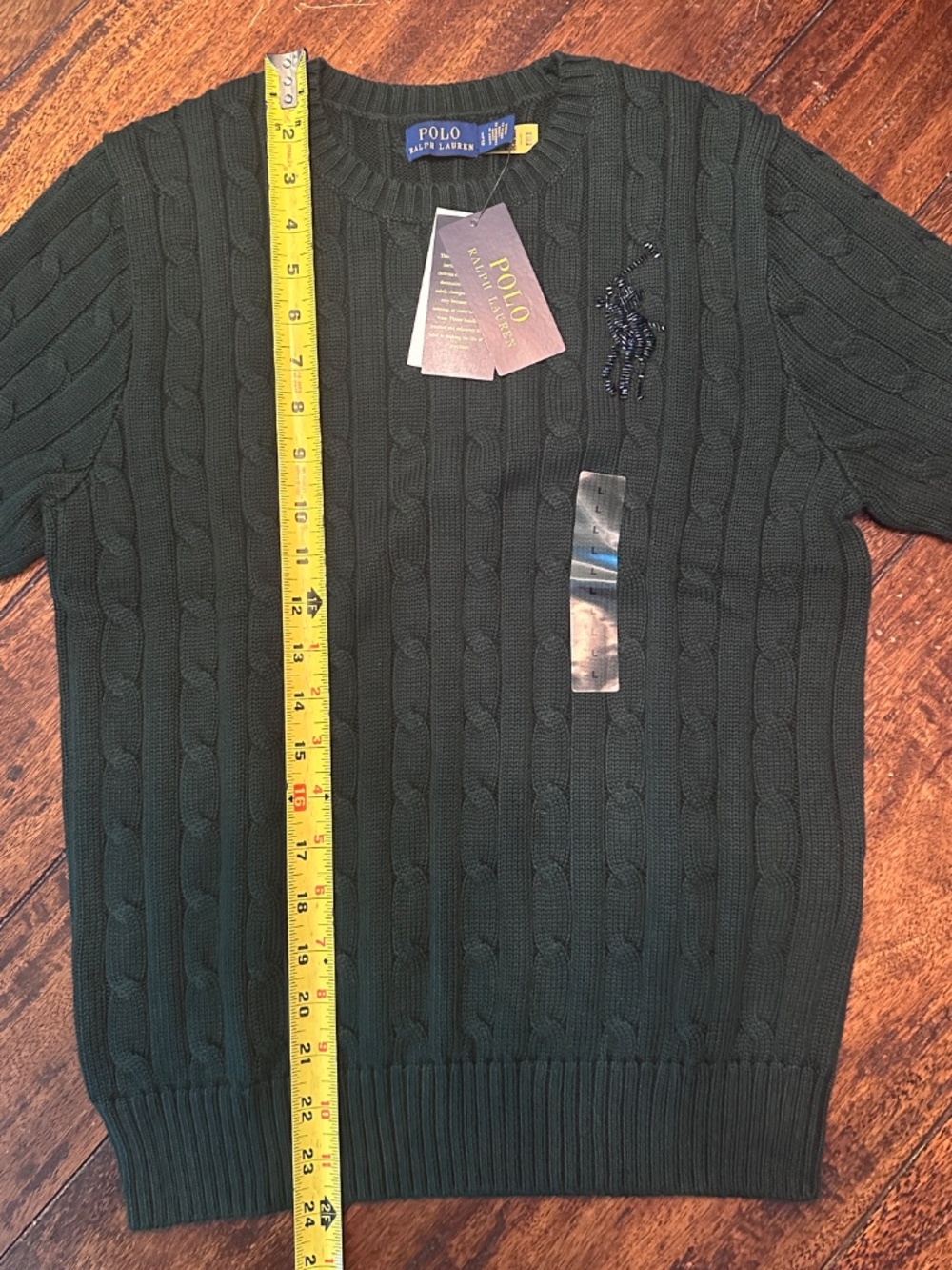 NWT Polo Ralph Lauren Retired Beaded Big Pony Cable Knit Short Sleeve Sweater L - Picture 9 of 11